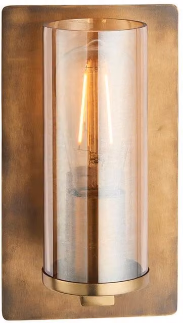 Loops Antique Brass Patina Wall Lamp with Transparent Champagne Glass Shade and E27 LED Bulb in Gold/Brass