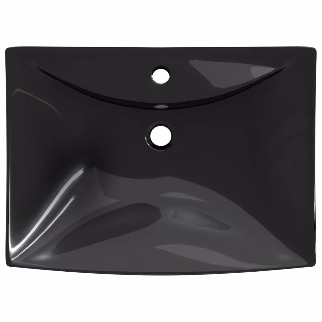 Berkfield Home Black Luxury Rectangular Ceramic Basin with Overflow and Faucet Hole – 3