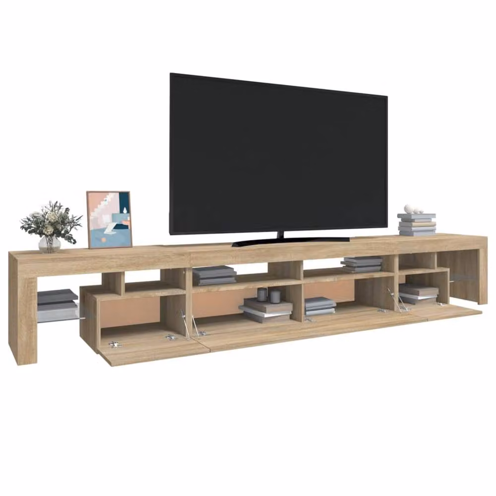 Berkfield Home Modern TV Cabinet with LED Lights in Sonoma Oak and Light Brown, W: 260 cm, D: 36.5 cm, H: 40 cm – 2
