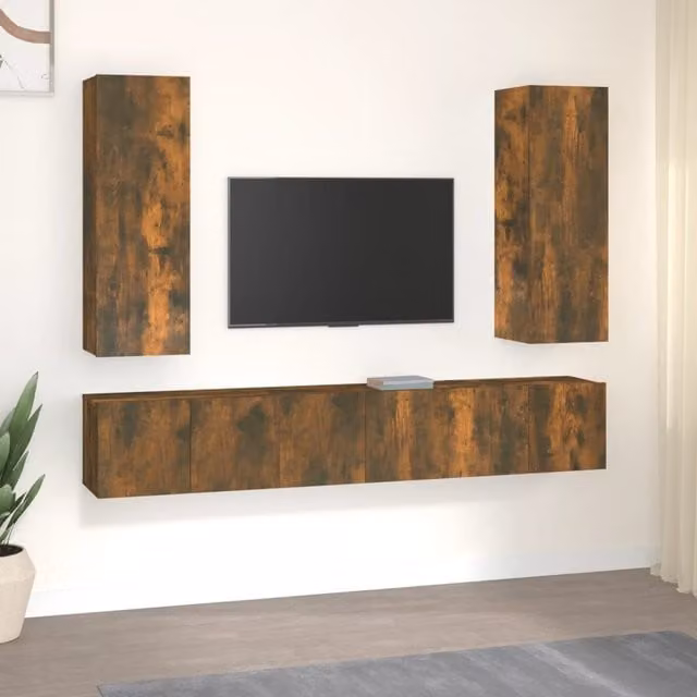 Berkfield Home 5 Piece Smoked Oak TV Cabinet Set in Brown – 1