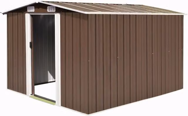 Berkfield Home Brown Metal Garden Shed with Sliding Doors and Side Vent, W: 298 cm, D: 257 cm, H: 178 cm – 1