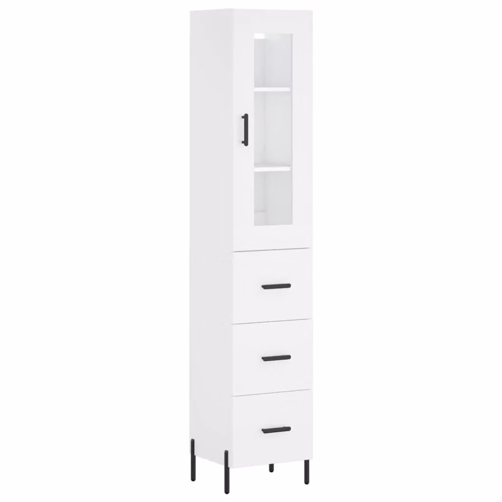 Berkfield Home White Modern Highboard with Glass Doors and Internal Shelves, W/D/H: 34.5 x 34 x 180 cm – 2
