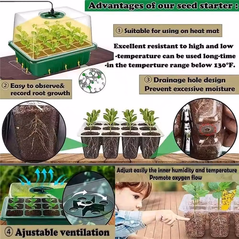 NESTLUNE 6-Piece Green Seed Starter Kit with LED Grow Light for Indoor Plants – 5