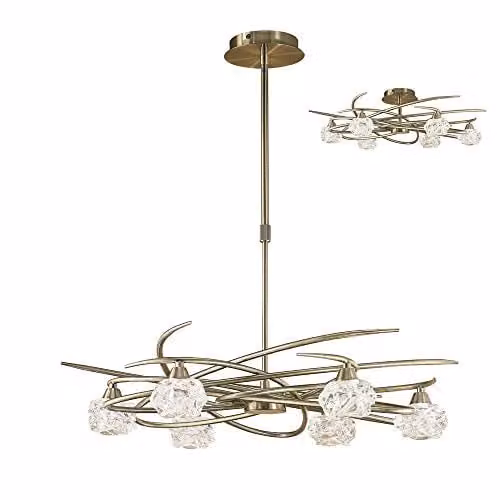 Mantra Maremagnum 6 Light Pendant Light in Antique Brass with Crystal Details – 1
