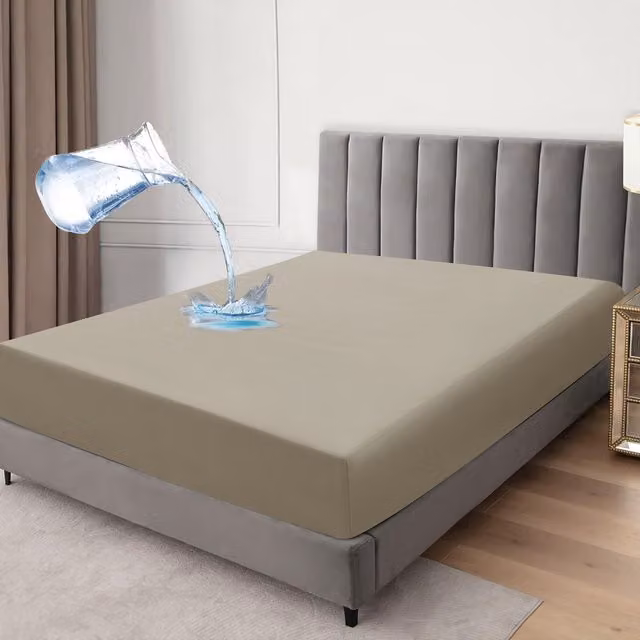 Cotton Passion Waterproof and Breathable Allergy-Friendly Fitted Sheet, Beige, W: 180 cm, D: 200 cm