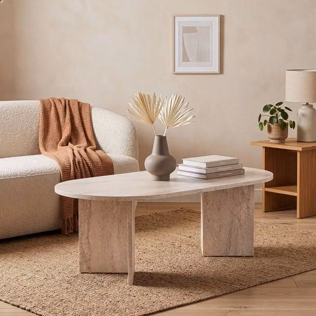 CALICOSY IRIS Oval Coffee Table in Cream/Beige
