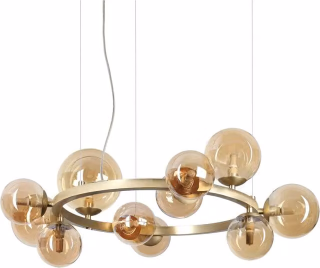 Ideal Lux Perlage 11 Suspended Glass Sphere Pendant Ceiling Light in Brass