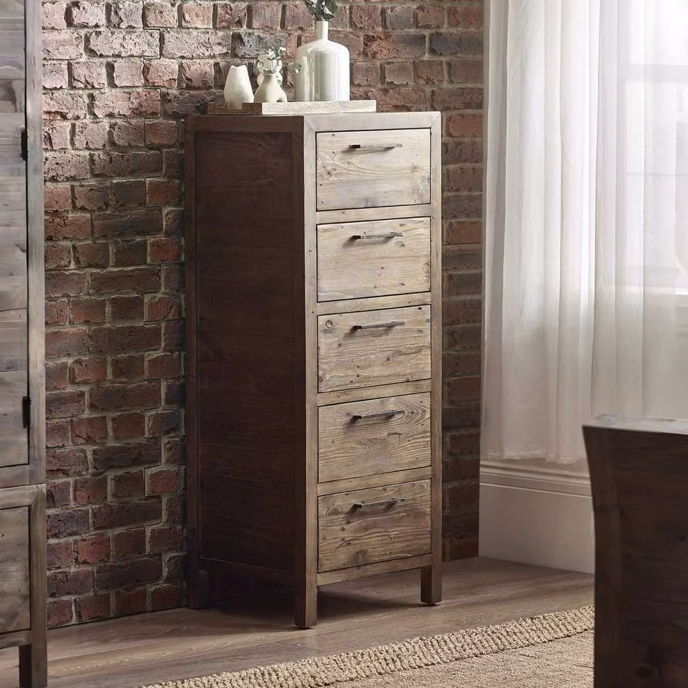 Cheshire Premium Legacy 5 Drawer Tallboy in Beige and Brown Wood – 3