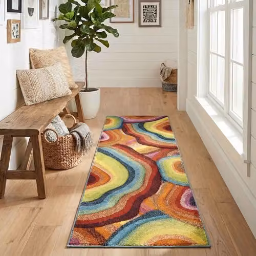 Desire Rugs Rainbow Carved Multicolour Abstract Modern Runner Rug, W: 60 cm, L: 220 cm