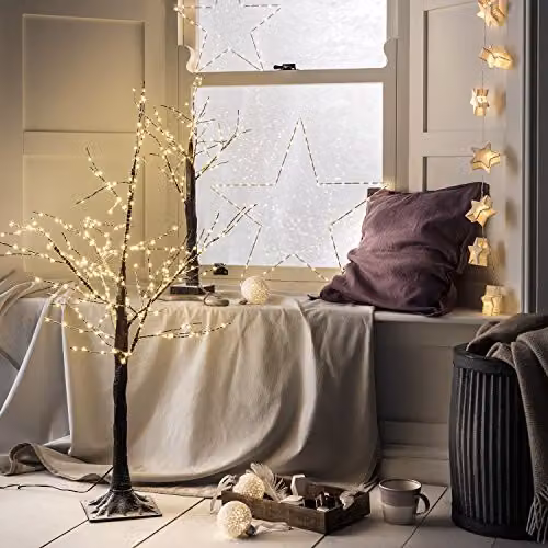 Lights4fun 65cm Battery Operated Indoor Pre-Lit Snow Dusted Twig Tree with 108 Warm White Micro LEDs, White, H 65 x W 45 x D 45 cm – 2
