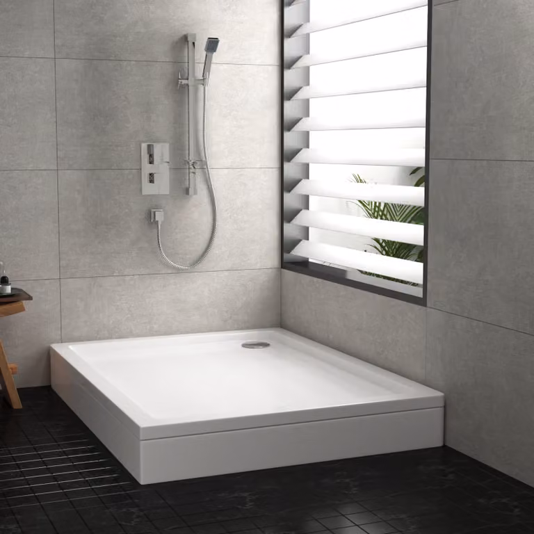 Hudson Reed Rectangular Pearlstone Shower Tray with Riser Kit, White, W: 120 cm, D: 70 cm, H: 4 cm