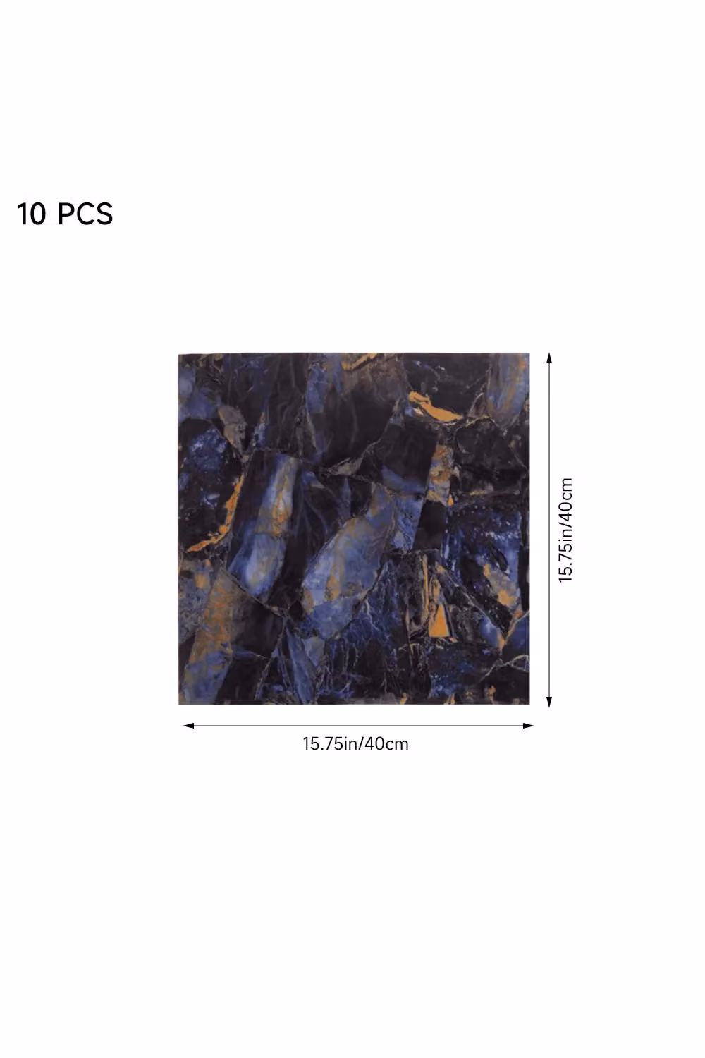 Living and Home 10pcs Blue Black and Gold Marble Peel and Stick PVC Wall Tile Stickers, W/D/H: 40 x 40 x 0.16 cm – 3