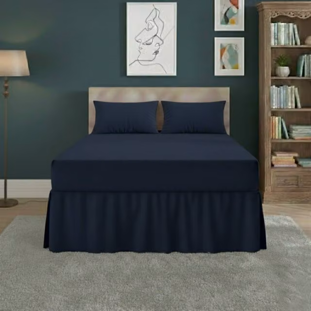 Snug City Navy Blue Polycotton Fitted Valance Bed Sheet with Frill, Super King, 200 x 200 cm