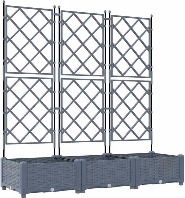 Berkfield Home Garden Planter with Trellis, 3 Piece Set, Grey, W: 120 cm, D: 40 cm, H: 125.5 cm