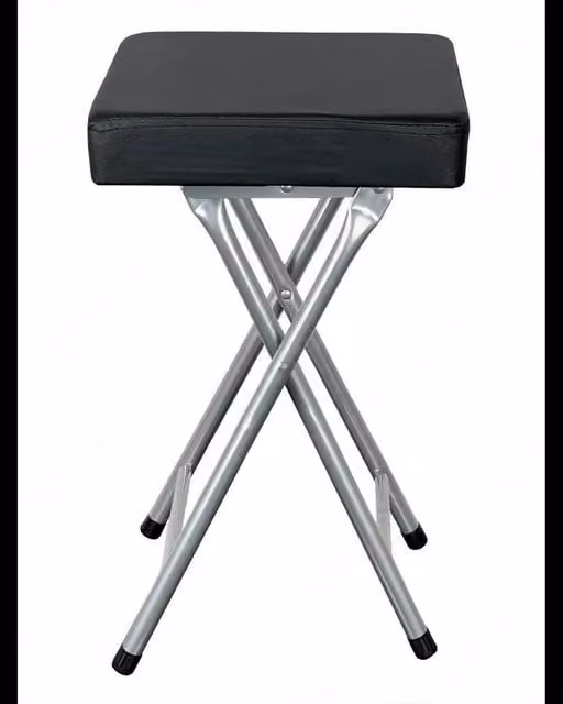 FORGEVIO Set of 2 Folding Stools with Padded Synthetic Leather Cushioned Seats in Black