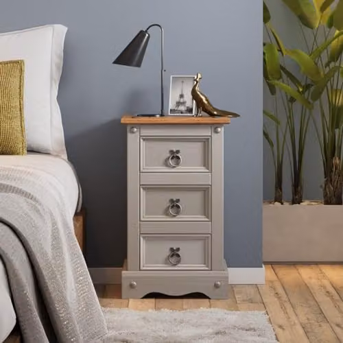 Mercers Furniture Corona 3 Drawer Narrow Bedside Cabinet in Grey Painted Waxed Solid Pine, H 58 cm x W 35 cm x D 33 cm – 2