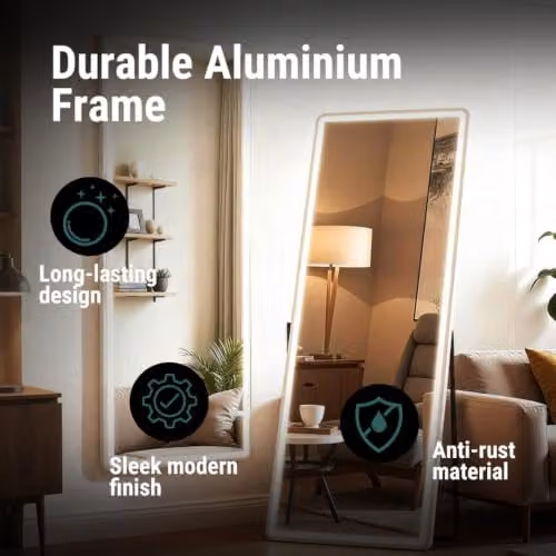 Gr8 Home Smart Full Length LED Mirror, Floor Standing or Wall Mounted, Dimmable with Touch Switch, H 160 cm x W 50 cm – 3