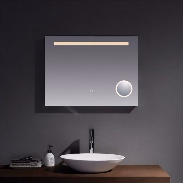 Clifton LED Bathroom Wall Mirror with Touch Sensor in Sand, Height: 80 cm, Depth: 5.5 cm