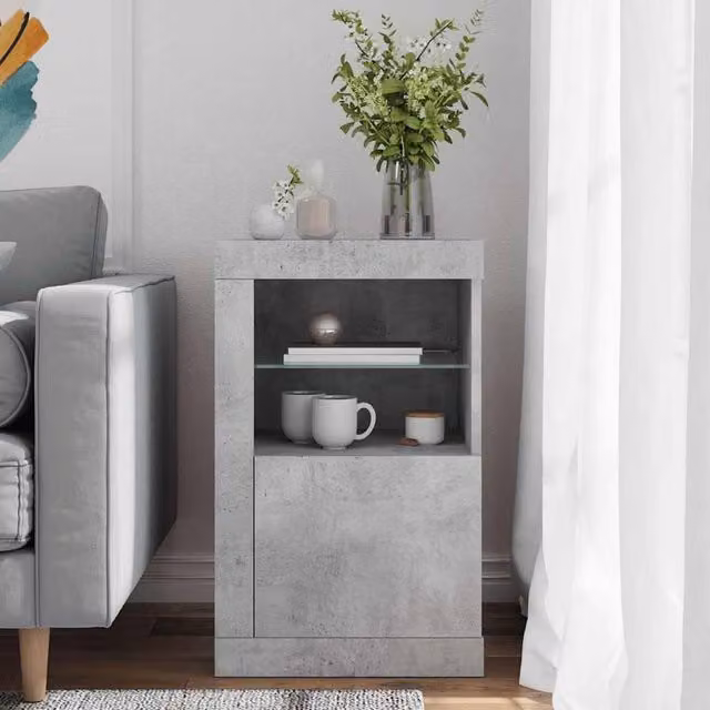 Berkfield Home Side Cabinet with Integrated LED Lights and Glass Doors in Grey