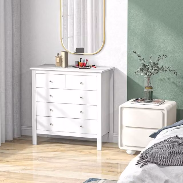 STILVORA 5 Drawer Chest of Drawers with Metal Handles in White