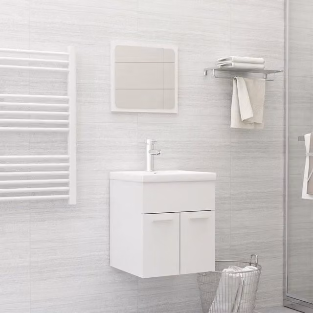 Berkfield Home Modern White High Gloss Bathroom Furniture Set with Vanity Unit and Mirror Cabinet