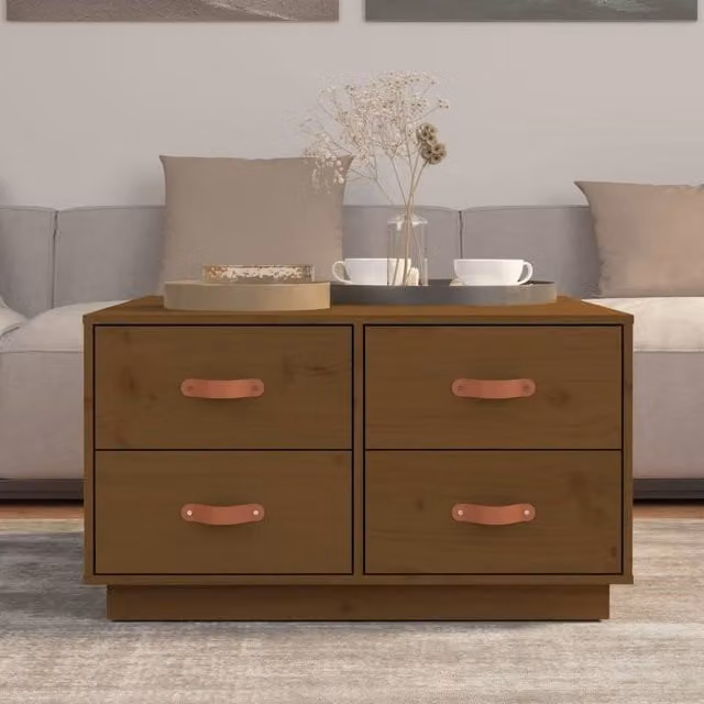 Berkfield Home Beautiful Coffee Table in Honey Brown Solid Pine, W/D/H: 80 x 80 x 45 cm