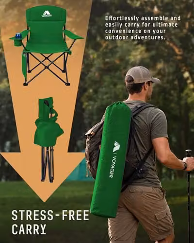 Voyager 2 Pack Folding Camping Chairs with Cooler Bag in Black and Green – 3