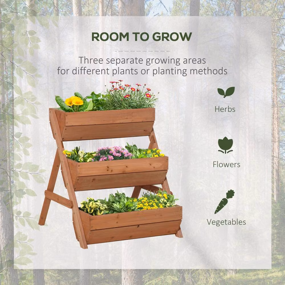 STILVORA 3 Tier Wooden Raised Garden Bed in Brown, W/D/H: 76 x 65 x 23 cm – 3