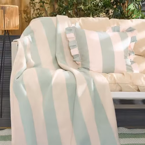 OHS Striped Polar Fleece Throw Blanket in Sage and Cream, W/D/H: 120 x 150 cm – 2