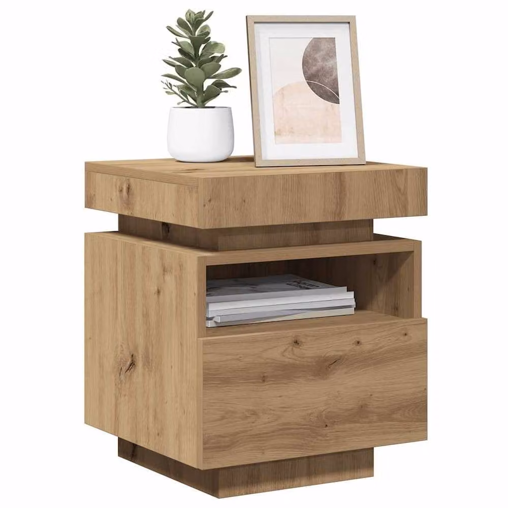 Berkfield Home Artisan Oak Bedside Cabinets with Integrated LED Lights, Set of 2, Brown, W: 40 cm, D: 39 cm, H: 48.5 cm – 3