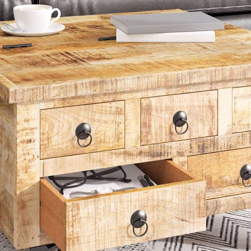Berkfield Home Beautiful Rustic Square Mango Wood Coffee Table in Brown, W/D/H: 70 x 70 x 40 cm – 3