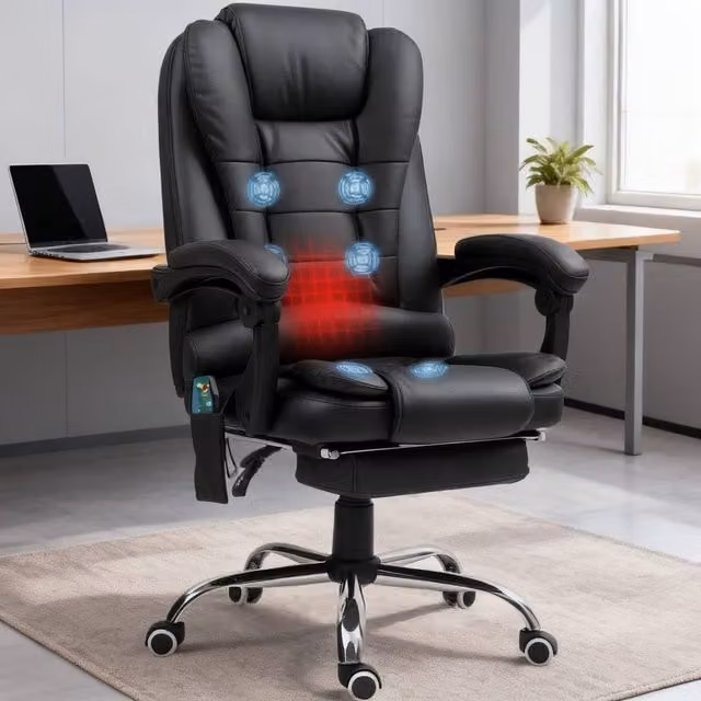ERGOVEXA Black Executive Office Chair with 6-Point Massage, Back Heat, Headrest and Foot Ring
