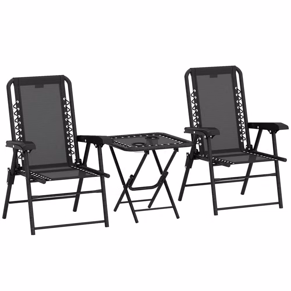 Wyld Haus Lacotte 3 Piece Black Folding Bistro Set with 2 Chairs and Coffee Table – 2