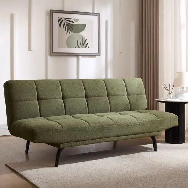 Celosia Click-Clack Sofa Bed in Sage Green Linen Fabric, W/D/H: 186 x 94 x 84 cm