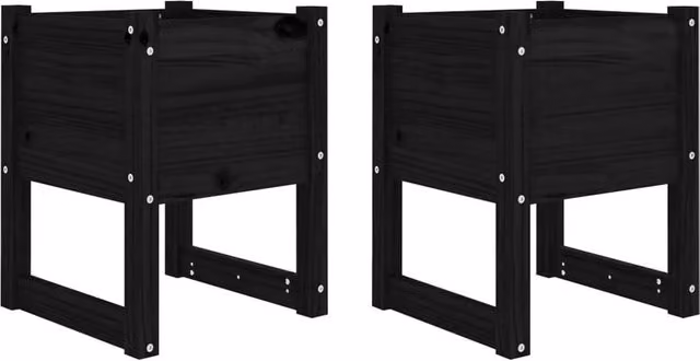 Berkfield Home Set of 2 Black Solid Wood Pine Planter Tubs, W/D/H: 40 x 40 x 52.5 cm