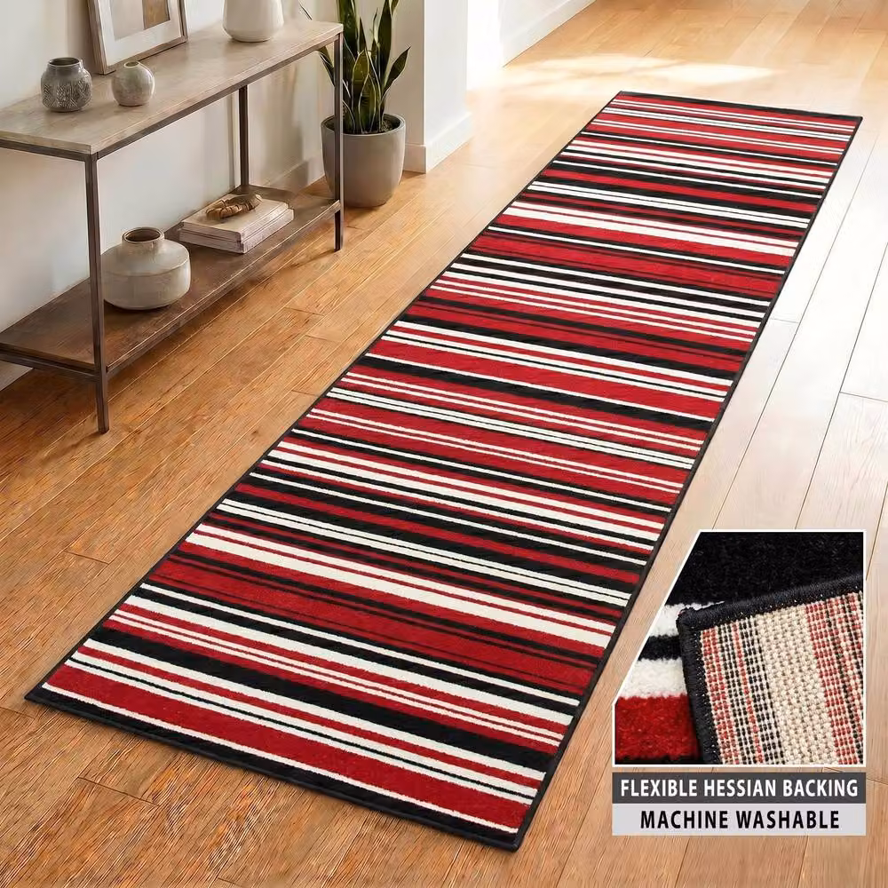 Bravich LTD Red Two Tone Striped Non Slip Hallway Runner Rug, W: 60 cm, L: 450 cm – 4