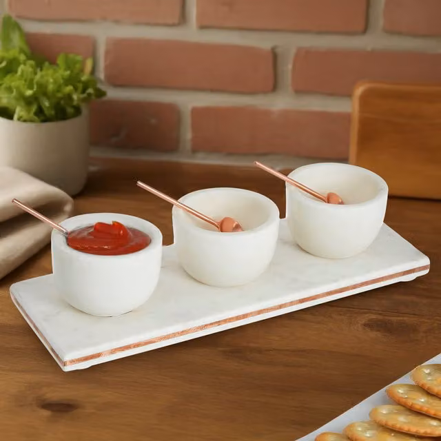 Premier Housewares Orsina Monzaro 3 Piece White Marble and Copper Inlay Serving Board Set