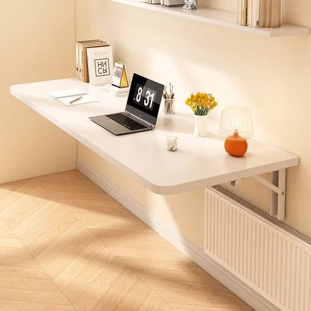 FLAVORA White Folding Wall Mounted Computer Desk with Matt MDF Laminate Finish, W: 60 cm, D: 40 cm