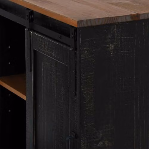 vidaXL HALDEN Sideboard with Sliding Door in Black Solid Pine Wood, W/D/H: 80 x 40 x 80 cm – 4