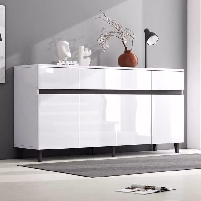 Merax Modern Glossy White Sideboard Buffet Cabinet with 4 Drawers and 4 Doors, W/D/H: 120 x 40 x 68 cm – 1