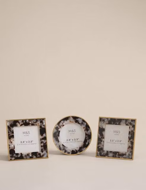 M&S Set of 3 Tortoise Shell Animal Print Photo Frames, Brown and Multicolour, W/D/H: 6.35 x 6.35 x 6.35 cm