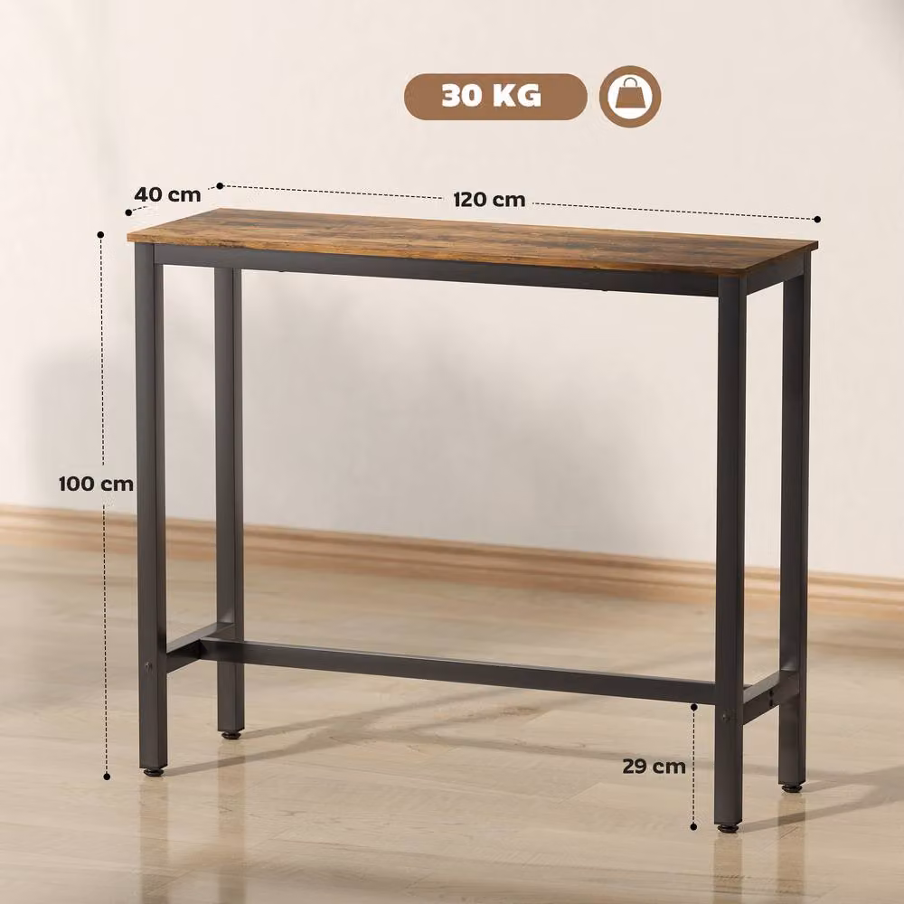 STILVORA Modern Rectangular Bar Table in Rustic Brown with Steel Frame, W: 120 cm, D: 100 cm, H: 120 cm – 3