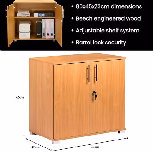 Moderna Lockable Wooden Storage Cabinet in Brown Beech with 2 Hinged Doors and Adjustable Shelves, W/D/H: 80 x 45 x 75 cm – 3