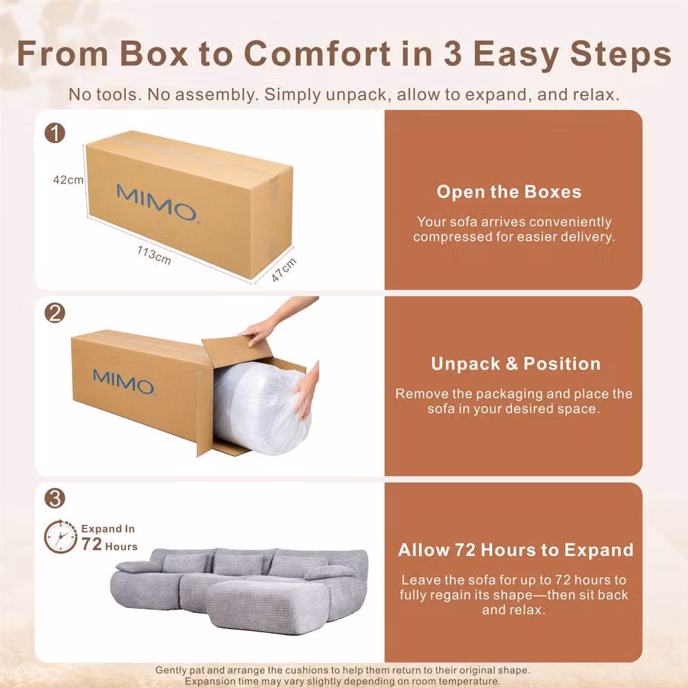 Mimo Grey L-Shape Modular Chaise Lounge Sofa Set with Chenille Fabric and Removable Covers – 3