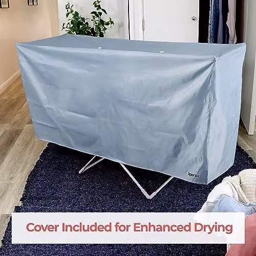 Igenix Winged Electric Heated Clothes Airer with Cover in Silver and White, Foldable Aluminium Indoor Drier Rack – 3