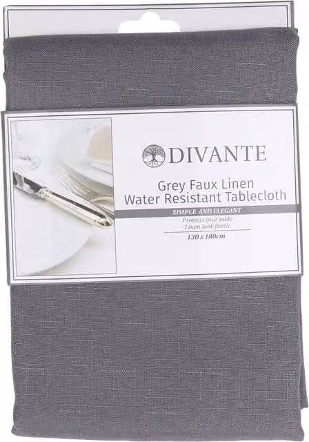 Divante Grey Faux Linen Water Repellent Rectangular Tablecloth