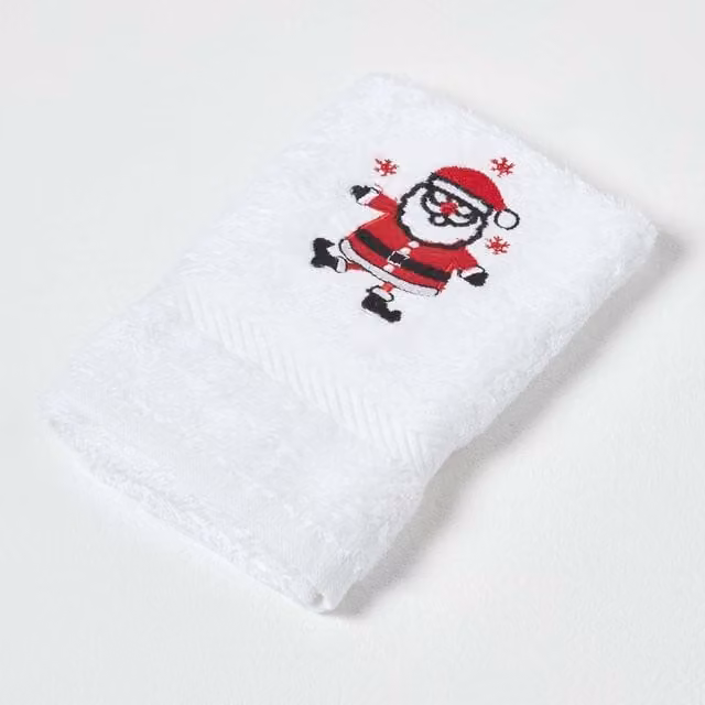 Homescapes White Embroidered Cotton Small Christmas Towel