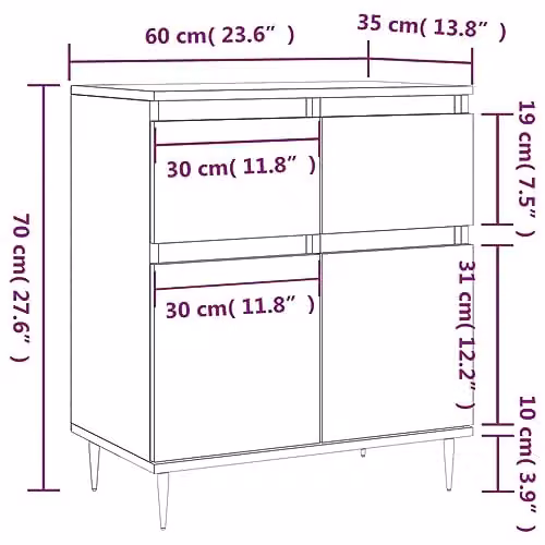 vidaXL Sideboard in Brown Engineered Wood, W/D/H: 60 x 35 x 70 cm – 3