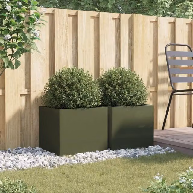 Berkfield Home Steel Planter Tub, 2 Pack, Green, W: 42 cm, D: 40 cm, H: 39 cm