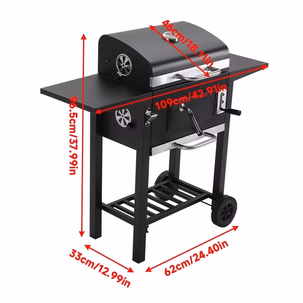 Nordara Outdoor XL Portable Charcoal BBQ Grill and Smoker with Cart, Black, W: 100 cm, D: 60 cm, H: 60 cm – 2
